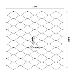 Lanová sieť, 0,8 x 10 m, oko 60 x 104 mm, ø 2 mm, AISI 304