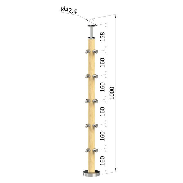 Dřevěný sloup, vrchní kotvení, 5řadový rohový, 90°