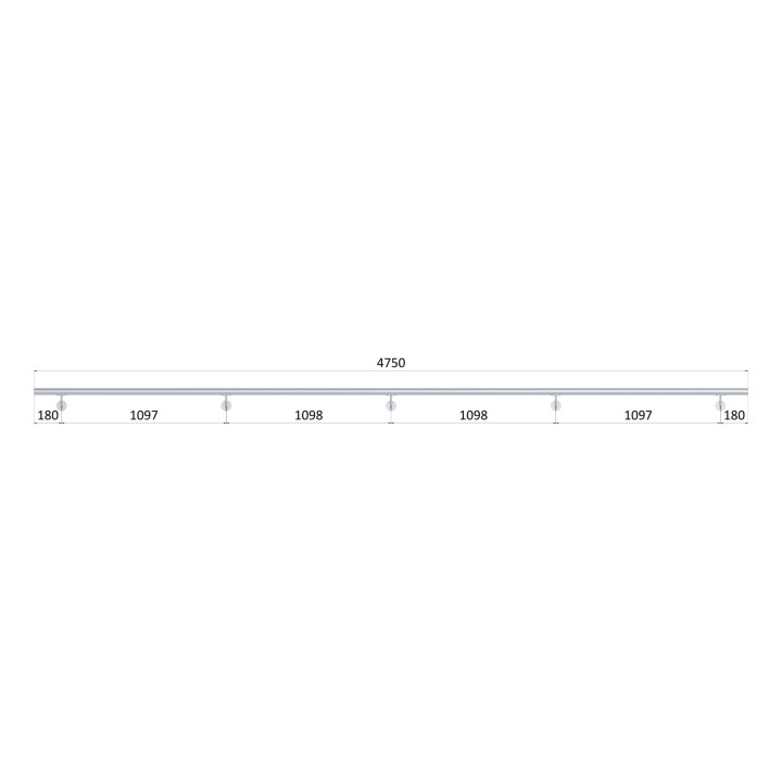 Madloø 42.4mm, L- 4750mm, broušená nerez AISI304