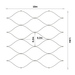 Lanová sieť, 1,8 x 10 m, oko 200 x 200 mm, ø 2 mm, AISI 316