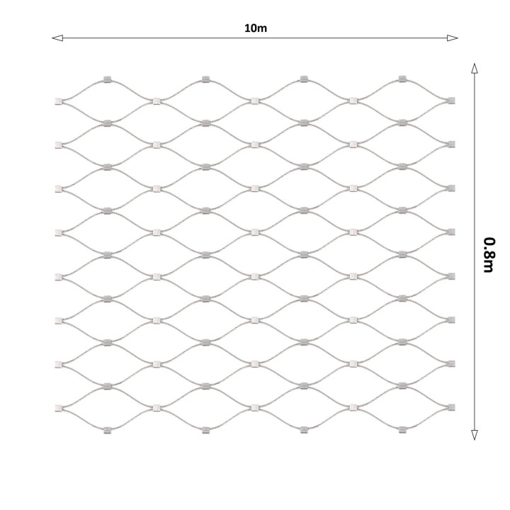 Lanová sieť, 0,8 x 10 m, oko 50 x 50 mm, ø 2 mm, AISI 316