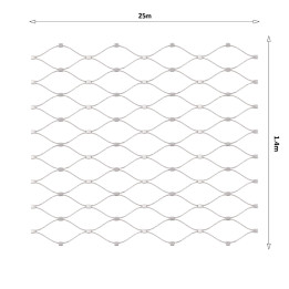Lanová sieť, 1,4 x 25 m, oko 60 x 104 mm, ø 2 mm, AISI 316