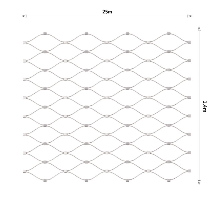 Lanová sieť, 1,4 x 25 m, oko 60 x 104 mm, ø 2 mm, AISI 316