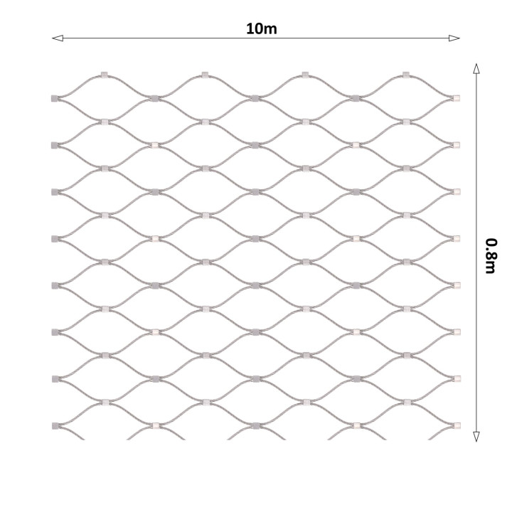 Lanová sieť, 0,8 x 10 m, oko 60 x 104 mm, ø 3 mm, AISI 316