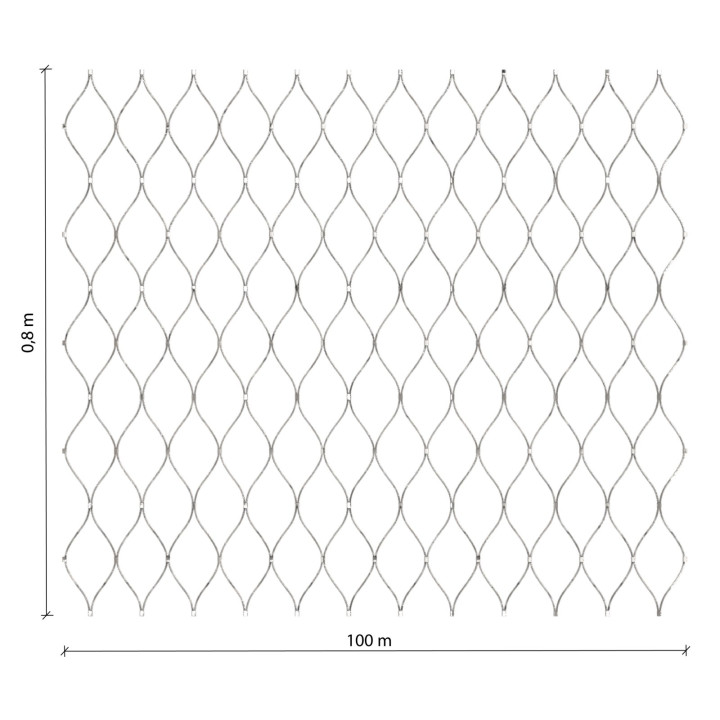 Lankova síť, 0,8 x 100 m, oko 70 x 120 mm, ø 1,5 mm, AISI 316