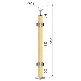 Dřevěný sloup, vrchní kotvení, výplň: sklo, rohový: 90°