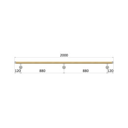 Madlo drevené (2000mm), materiál: buk, brúsený povrch bez náteru, set: 3 ks úchyt, madlo s nerezovým ukončením
