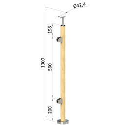 Dřevěný sloup, vrchní kotvení, výplň: sklo, levý