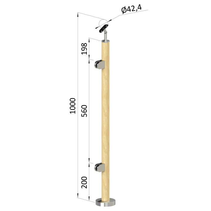 Dřevěný sloup, vrchní kotvení, výplň: sklo, levý