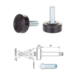 Kloubová nivelační nožička ø 25 x 31 mm, M8 x 20 mm, plast