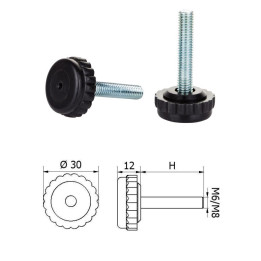 Plastová nivelační nožička ø 30 x 18 mm, M6 x 6 mm, černá
