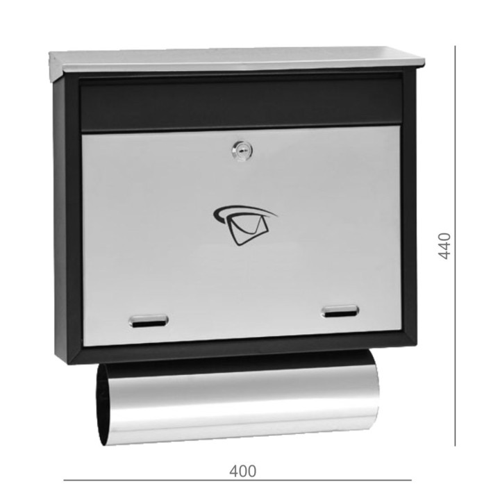 Poštovní schránka 400x440x100 mm nerez/černá, max. formát listu: C4, leštěná nerez AISI430