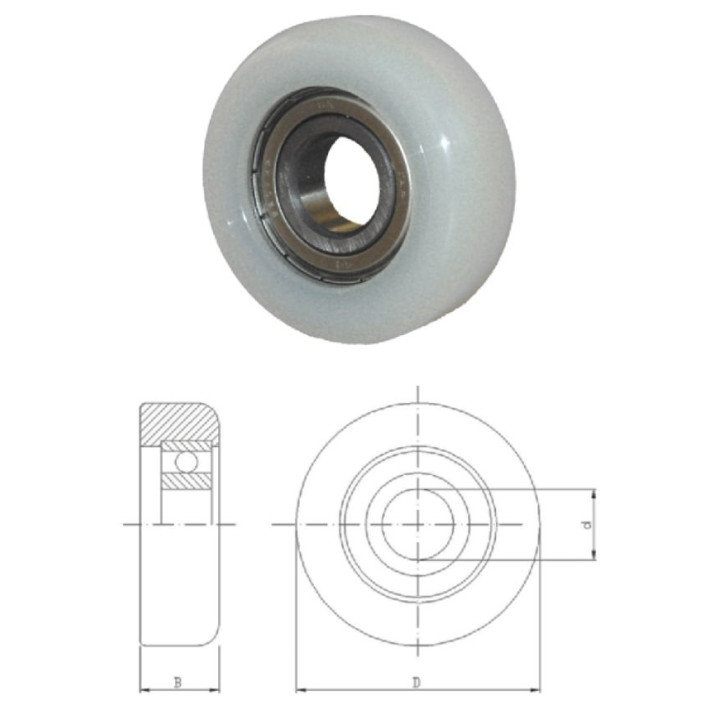 Polyamidové kolečko D-43 d-15 B-18 mm s ložiskem