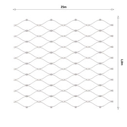 Lanková síť 1 × 25 m, oko 60 × 104 mm, Ø 1,5 mm, AISI 316