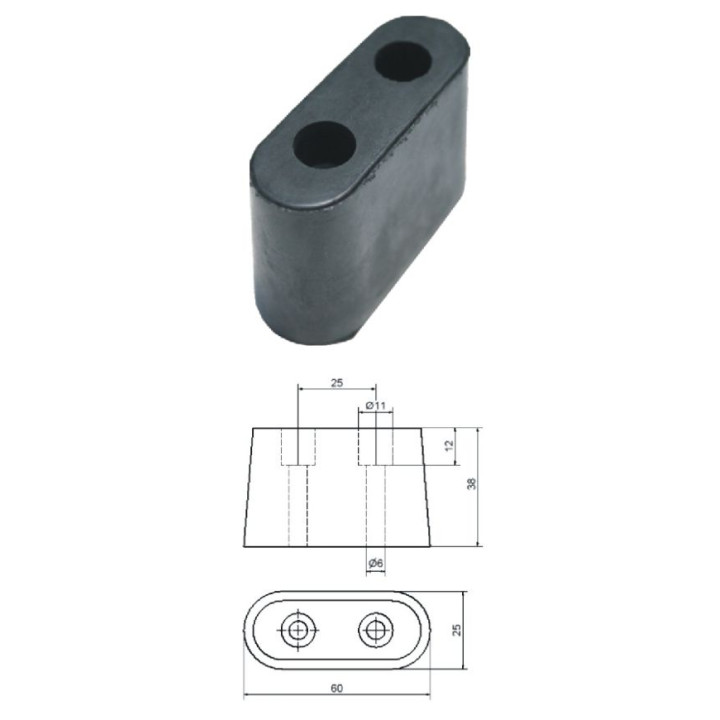 Doraz gumový 60x25 mm, tloušťka H-38 mm