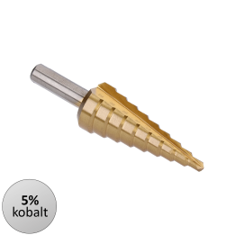 Stupňovitý kuželový vrták HSS M35 TiN (4-20 mm) (3 ploché boční úchopy) (TiN)