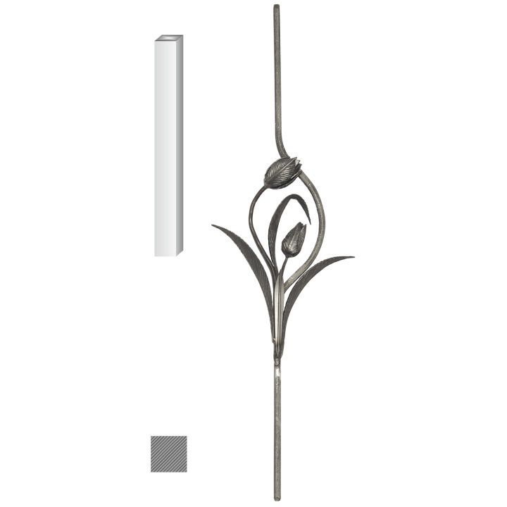 Tyč 12 x 12 mm (950 x 250 mm) s tulipánem