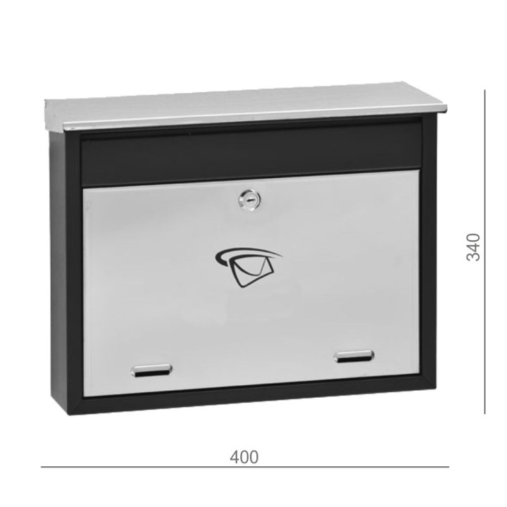 Poštovní schránka 400x340x100 mm nerez/černá, max. 10 formát listu: C4 (leštěná nerez)/AISI430