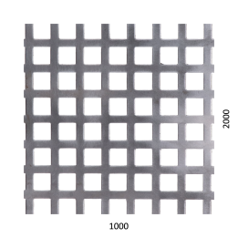 Děrovaný plech čtvercový řadový Fe, otvor 10x10 mm, rozteč 15 mm (1000x2000x2,0 mm)