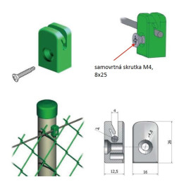 Úchytka napínacího drátu se samořezným šroubem M4, 8x25mm, zelená RAL6005
