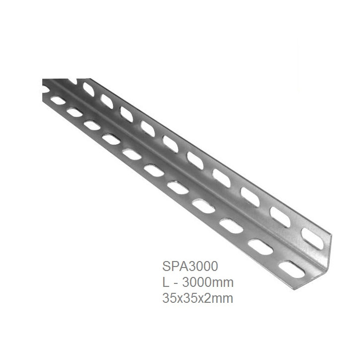 Děrovaný úhelník L-3000 (35 x 35 x 2 mm) (pozinkovaný), vhodný pro montáž vodicí lišty garážových pohonů