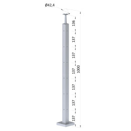Nerezový sloup, vrchní kotvení, 6řadový rohový 90° M6