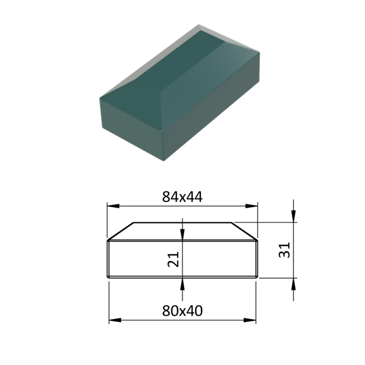 Vnější krytka 40 x 80 mm, plastová PE, zelená