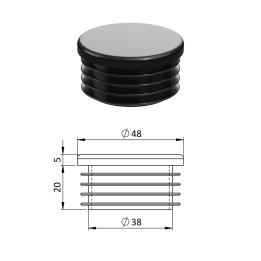 Vnitřní krytka kulatá Ø 48 mm, plastová, černá