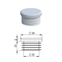 Vnitřní krytka kulatá Ø 34 mm, plastová, bílá