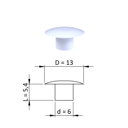 Vnitřní krytka kulatá Ø 13 mm, otvor Ø 6 mm, bílá, plast