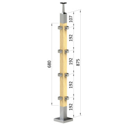 Dřevěný sloup vrchní kotvení, 4děrový rohový: 90°