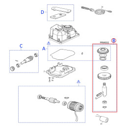 Kit pro METRO3000R01 / ME3010 výstupní hřídele převodovky s ložisky a guferem pro METRO3000 / 3024 / 3010 (PRME02)