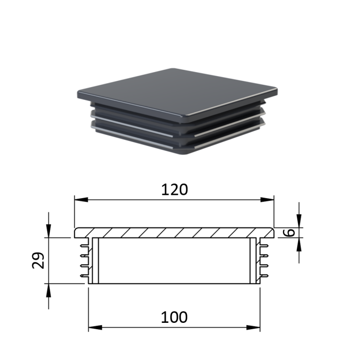 Krytka plastová 120 x 120 mm, antracit