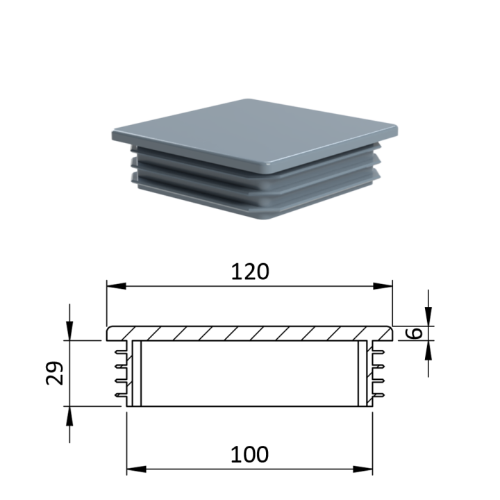 Krytka plastová 120 x 120 mm, šedá