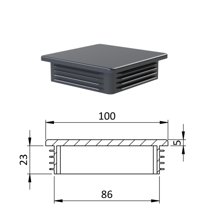 Krytka plastová 100 x 100 mm, antracit