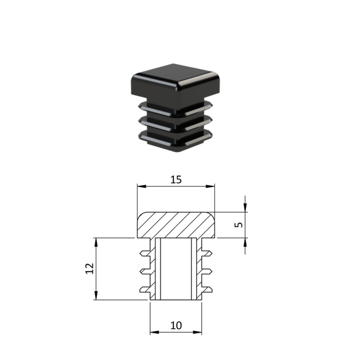 Krytka plastová 15 x 15 mm, černá