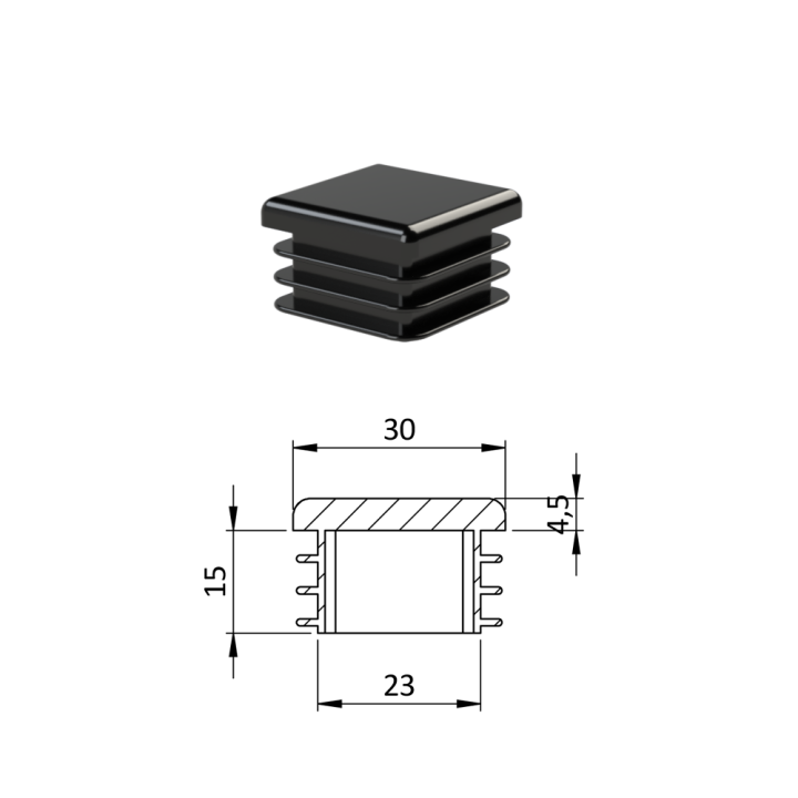 Krytka plastová 30 x 30 mm černá