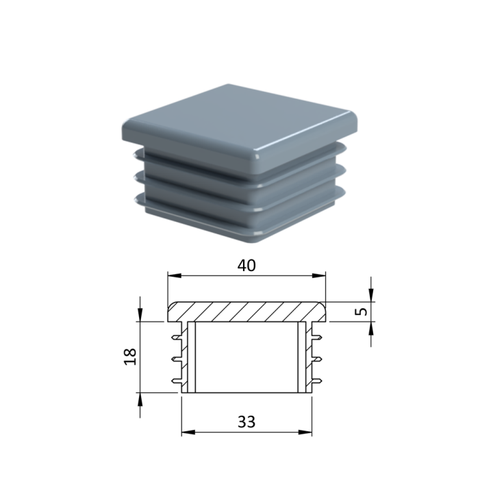 Krytka plastová 40 x 40 mm šedá