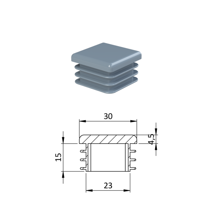 Krytka plastová 30 x 30 mm šedá