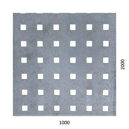Děrovaný plech čtvercový řadový Zn, otvor: 10x10 mm, rozteč: 20 mm (1000x2000x1,5 mm)