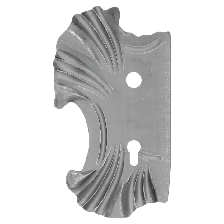 Štít 270 x 165 x 2 mm s otvory, rozteč 90 mm, otvor pro kliku Ø 21 mm, zdobený, levý (pro zámek ZM90/80)