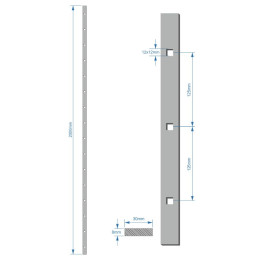 Tyč plochá 30 x 8 mm, rozteč 125 mm, otvor 12 mm, 2000 mm