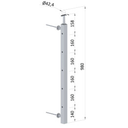 Nerezový sloup pro balkon čtvercový boční kotvení, 5dírový, levý