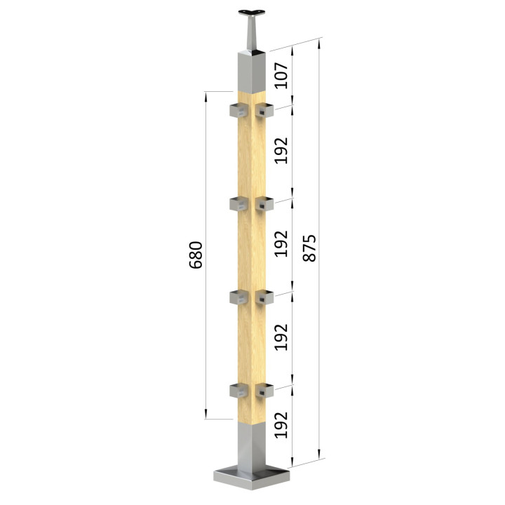 Dřevěný sloup, vrchní kotvení, 4děrový rohový 90°