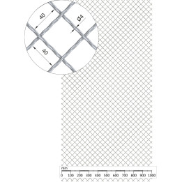 Žebírkové pletené síto - vzor Diamant, oko 40x40 mm, průměr pletiva ø4 mm, rozměr 1000x2000 mm, pozinkované
