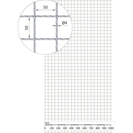 Žebírkové pletené síto - rovné, oko 50x50 mm, průměr pletiva ø4 mm, rozměr 1000x2000 mm, pozinkované