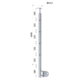 Nerezový sloup pro boční kotvení rohové, 4děrový, rohový 90°