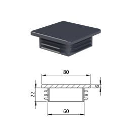 Plastová krytka 80 x 80 x 5 - 8 mm, antracit