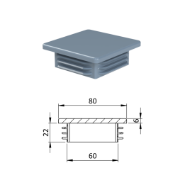 Plastová krytka 80 x 80 x 5 - 8 mm, šedá