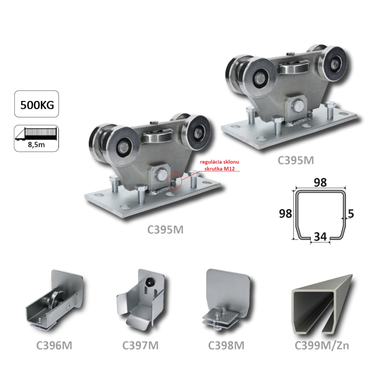 MEDIO samonos do 500 kg, profil 98 x 98 x 6000 mm, Zn